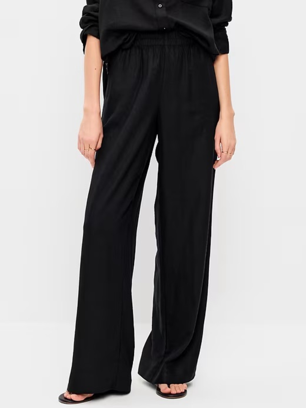 Old Navy Womens High-Waisted Linen-Blend Super Wide-Leg Pants Minimalist Black